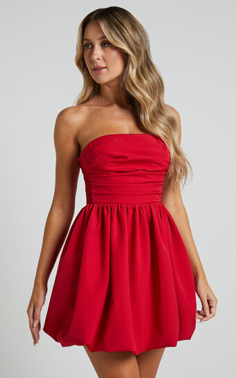 Shaima Mini Dress - Strapless Dress in Red | Showpo