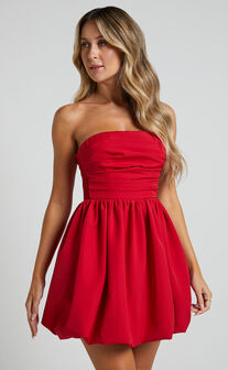 Shaima Mini Dress - Strapless Dress in Red