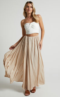 Under The Twilight Maxi Skirt - Thigh Split Skirt in Beige