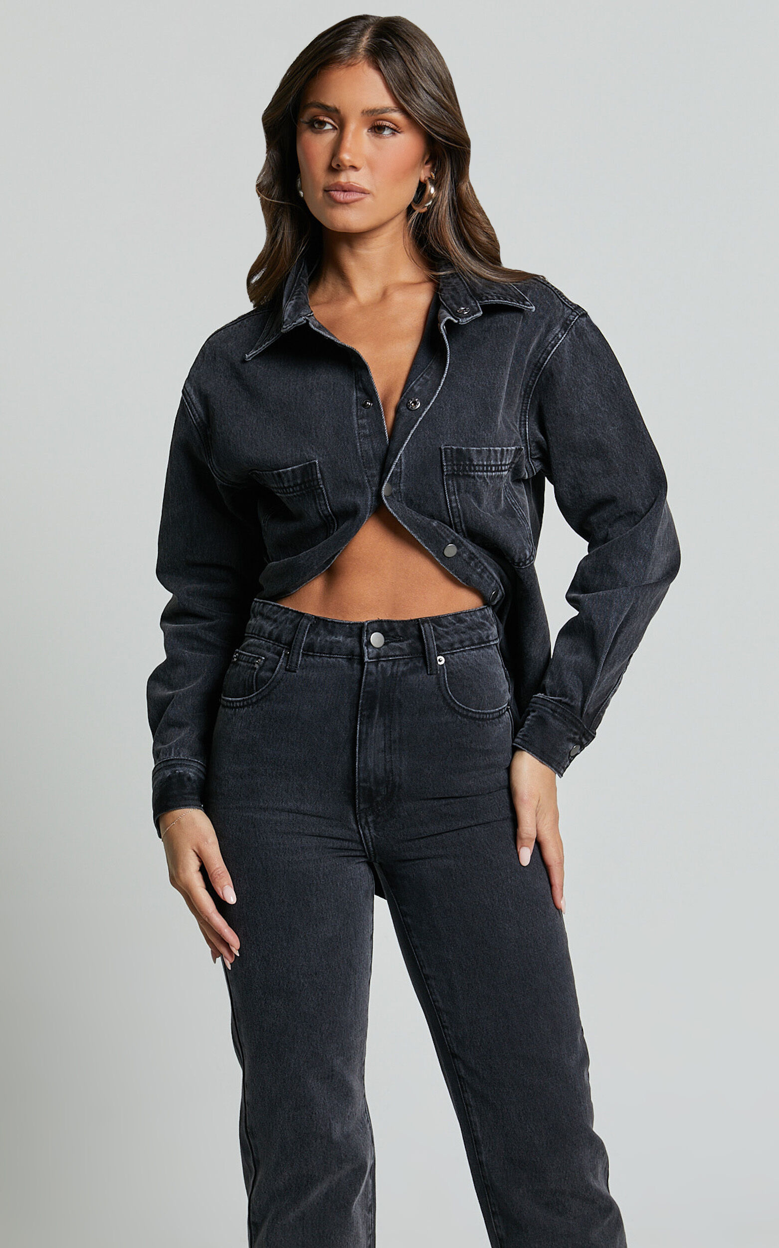 Faharra Shirt Recycled Cotton Denim Shirt in WASHED BLACK Showpo