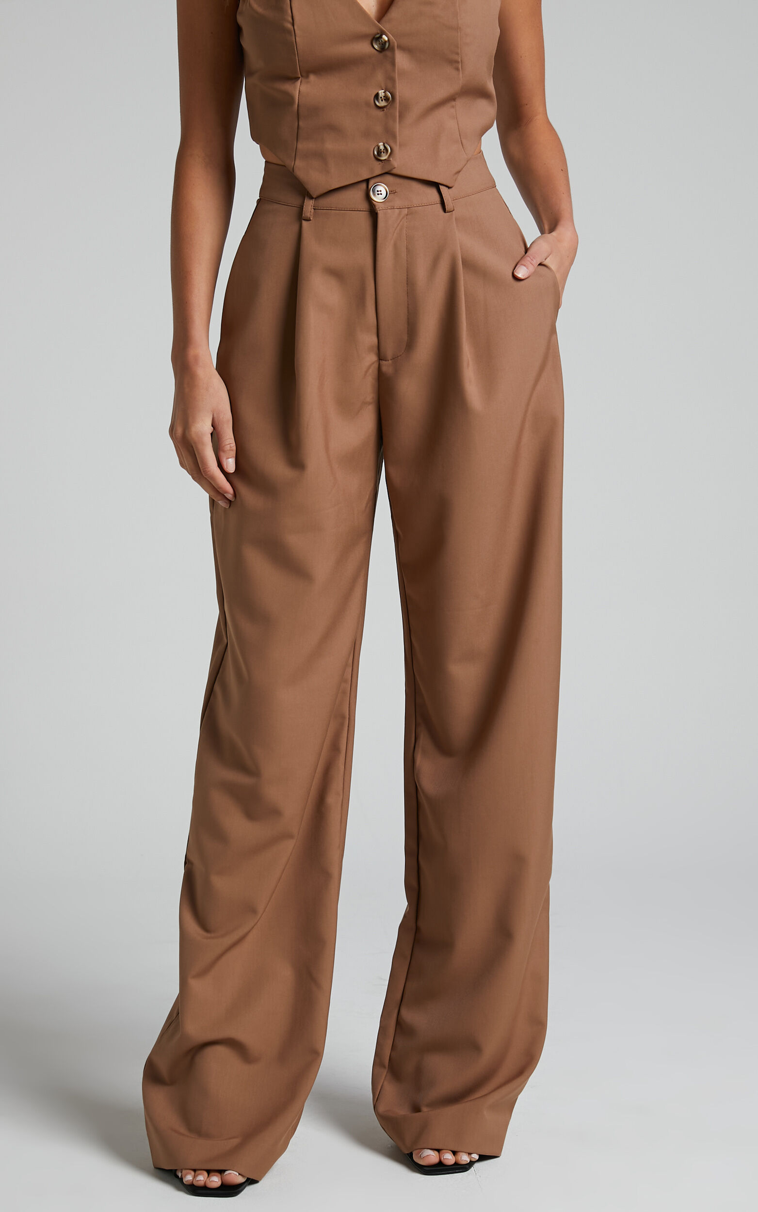 Izara Trousers - Mid Rise Relaxed Straight Leg Tailored Trousers