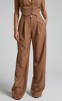 Izara Trousers - Mid Rise Relaxed Straight Leg Tailored Trousers in Mocha