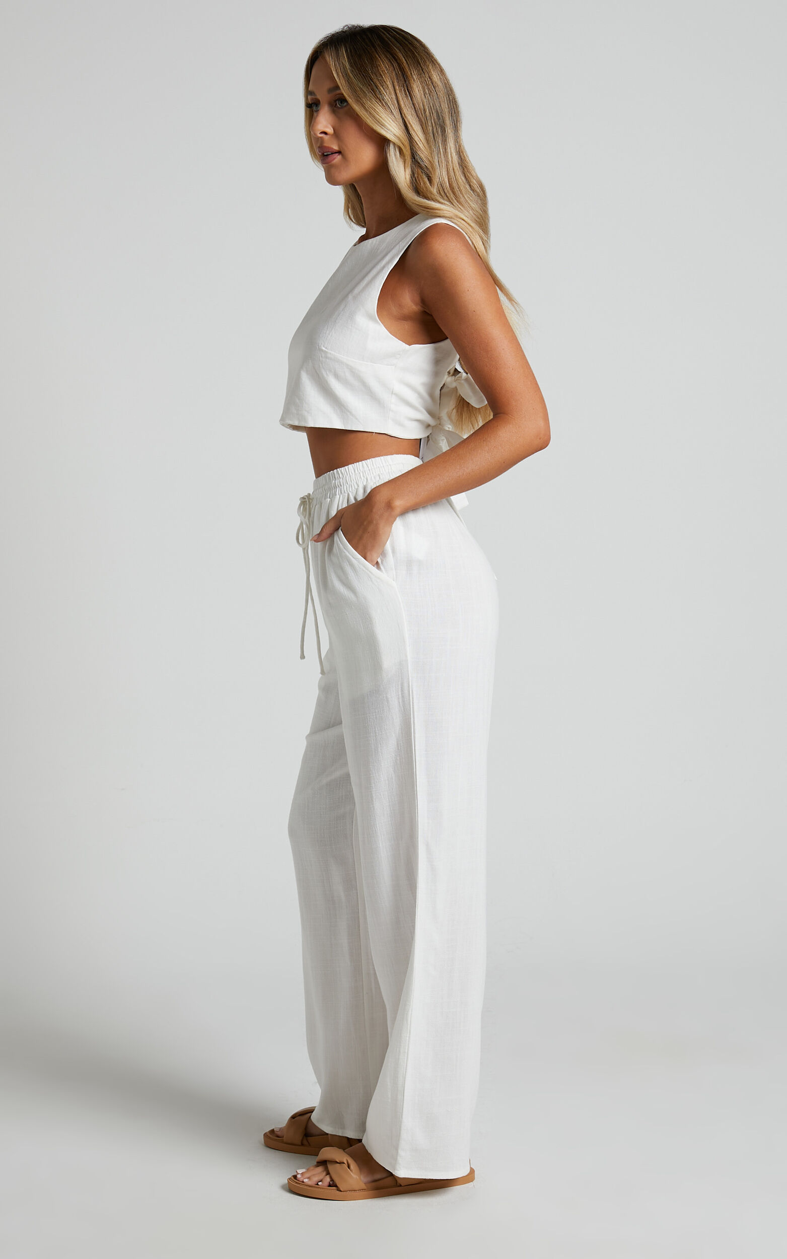 Kala Pants - Mid Waisted Relaxed Elastic Waist Pants in White | Showpo USA