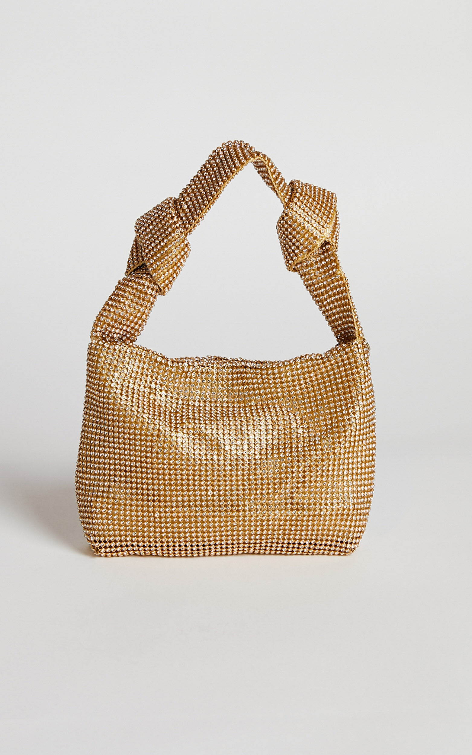 Andreanne Mesh Diamante Knot Bag in Gold Showpo