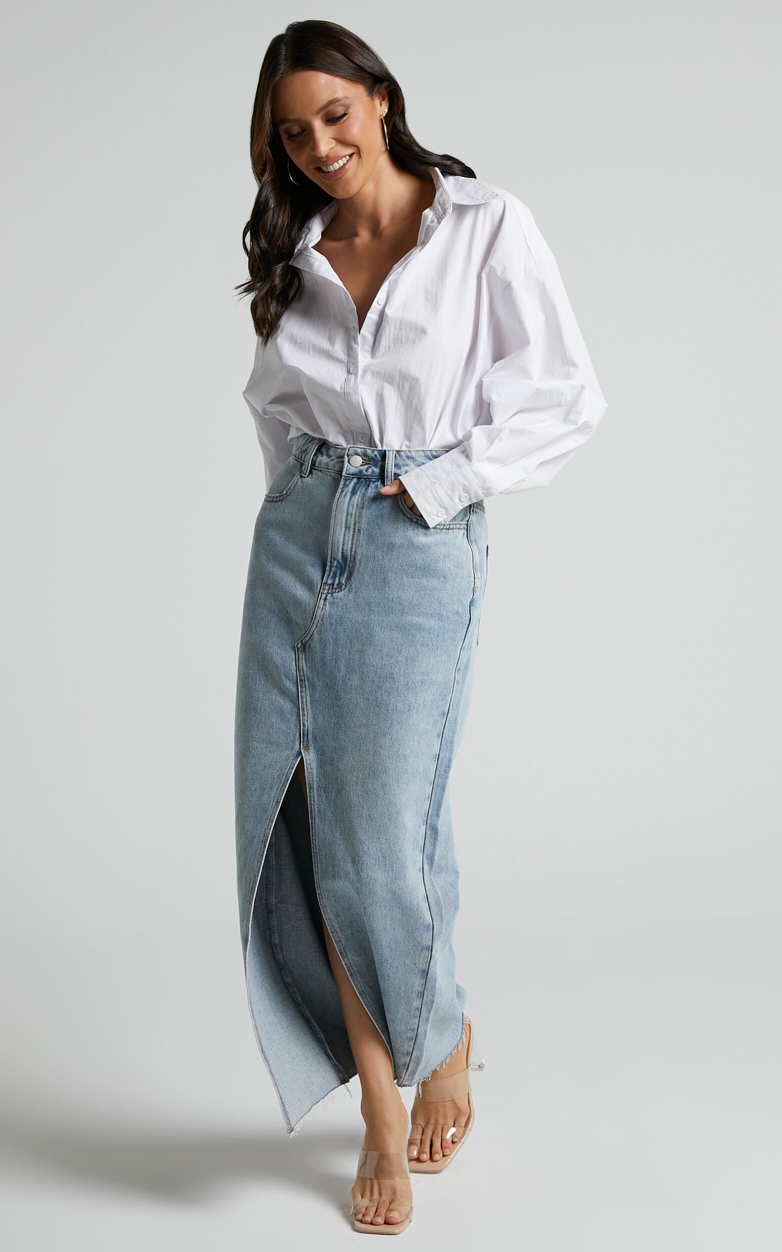 Denim midi skirt with split sale