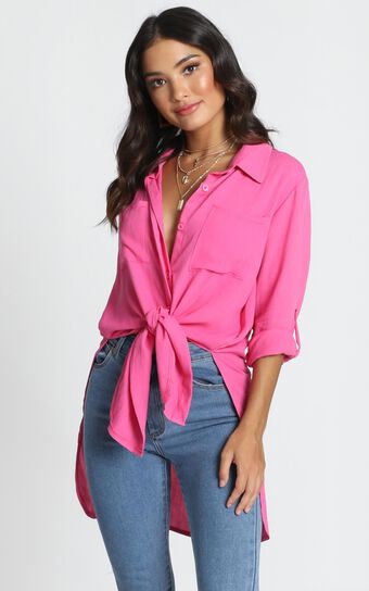 Trish Button Up Shirt In Hot Pink