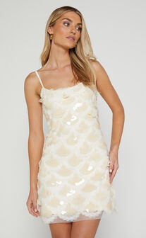 Marilyn Mini Dress - Circle Sequin Dress in Cream