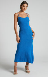 Yurika Midi Dress - Knit Open Back Dress in Blue | Showpo USA