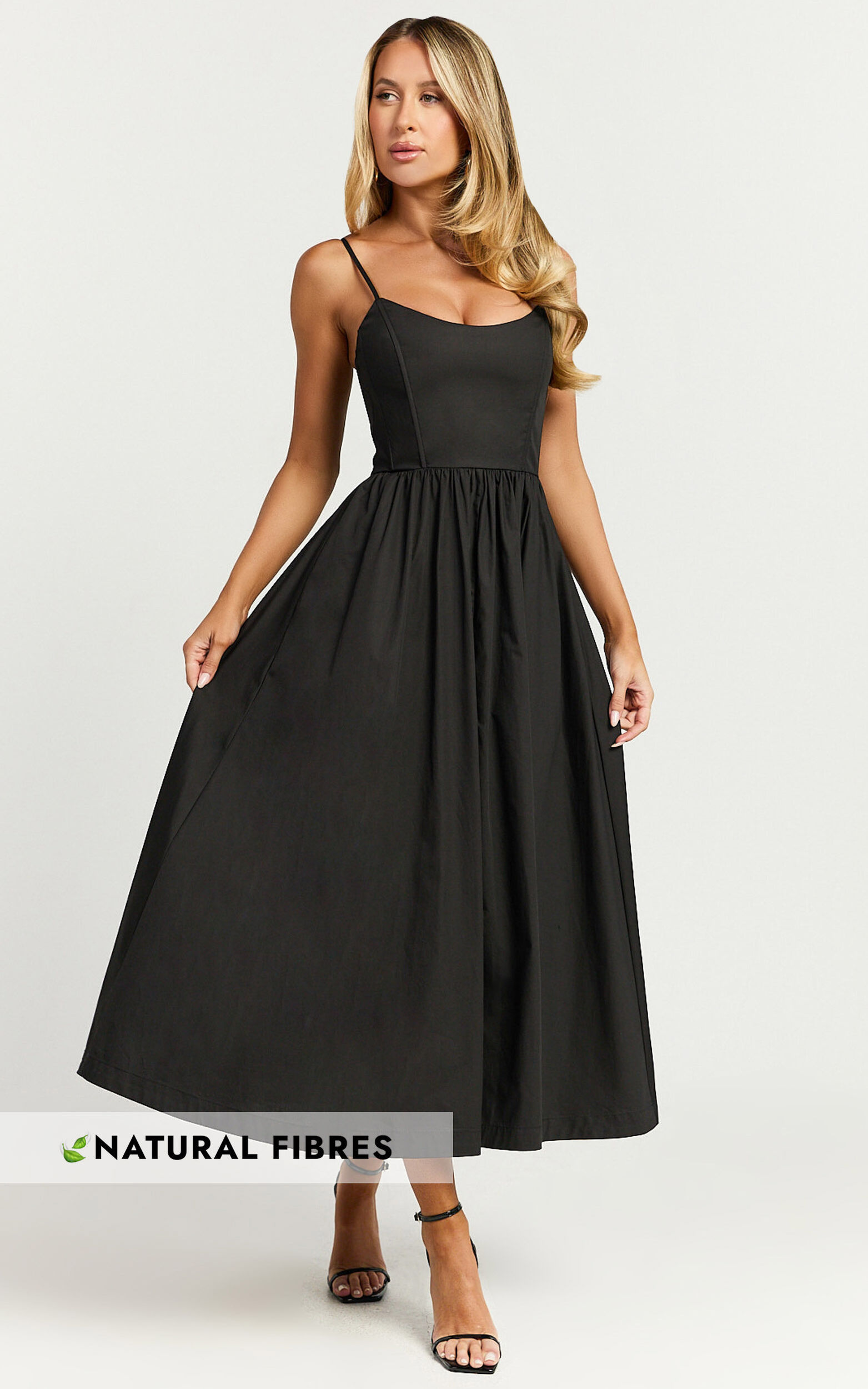 Braelyn Midi Dress - Scoop Neck Flare Dress in Black - 06, BLK1