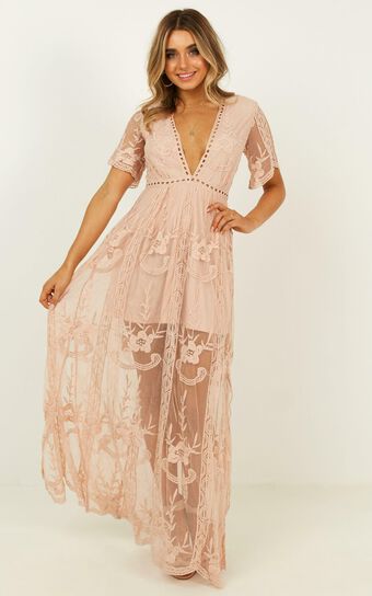 Love Spell Maxi Dress In Blush Lace