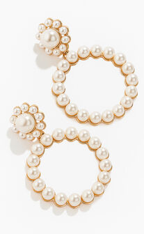 Eunbie Faux Pearl Circle Drop Earrings in Gold