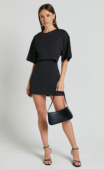 Karyna Mini Dress - Short Sleeve Boxy T-shirt Dress in Black
