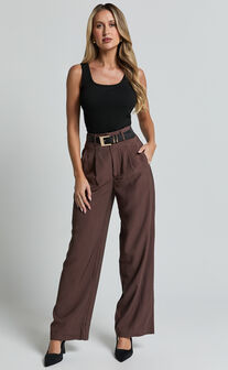 Augustus Pants - High Waisted Wide Leg Tailored Pants in Dark Oak