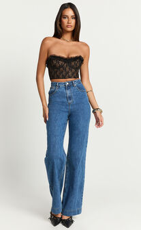 Victoria Top - Lace Frill Edge Bustier Top in Black