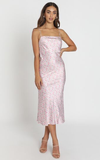 Regina Satin Slip Dress in Pink Floral