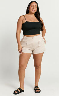 Elyssa Shorts - Pleat Detail Shorts in Beige