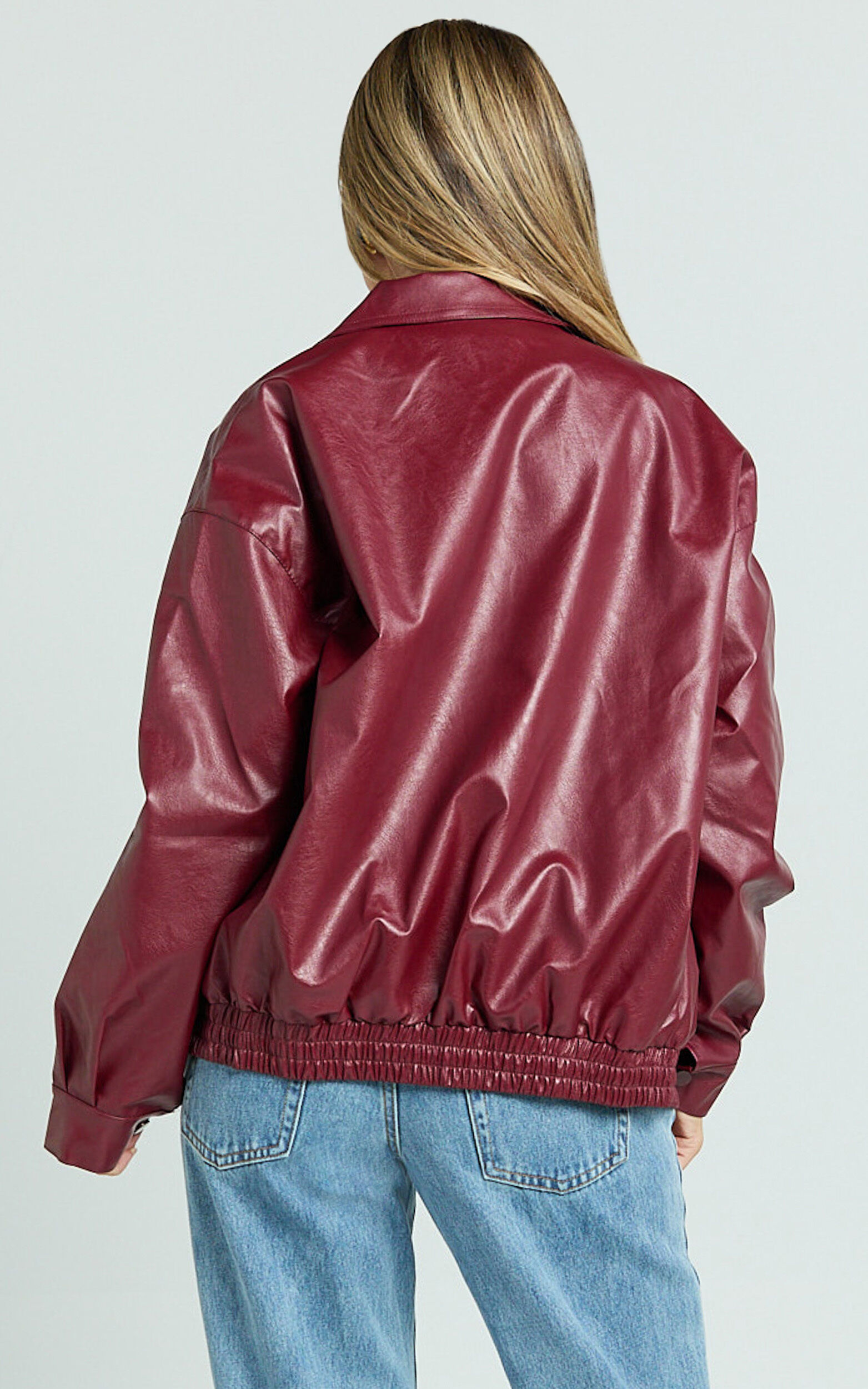 Chloe Jacket - Faux Leather Bomber Jacket in Wine | Showpo
