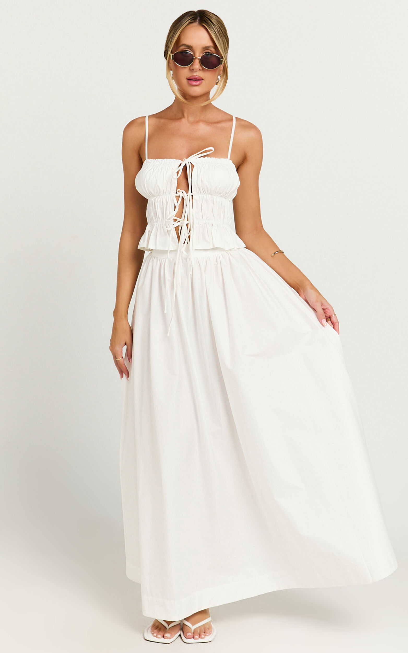 Preston Maxi Skirt - Gathered Waist Full Skirt in Ivory - 06, WHT1