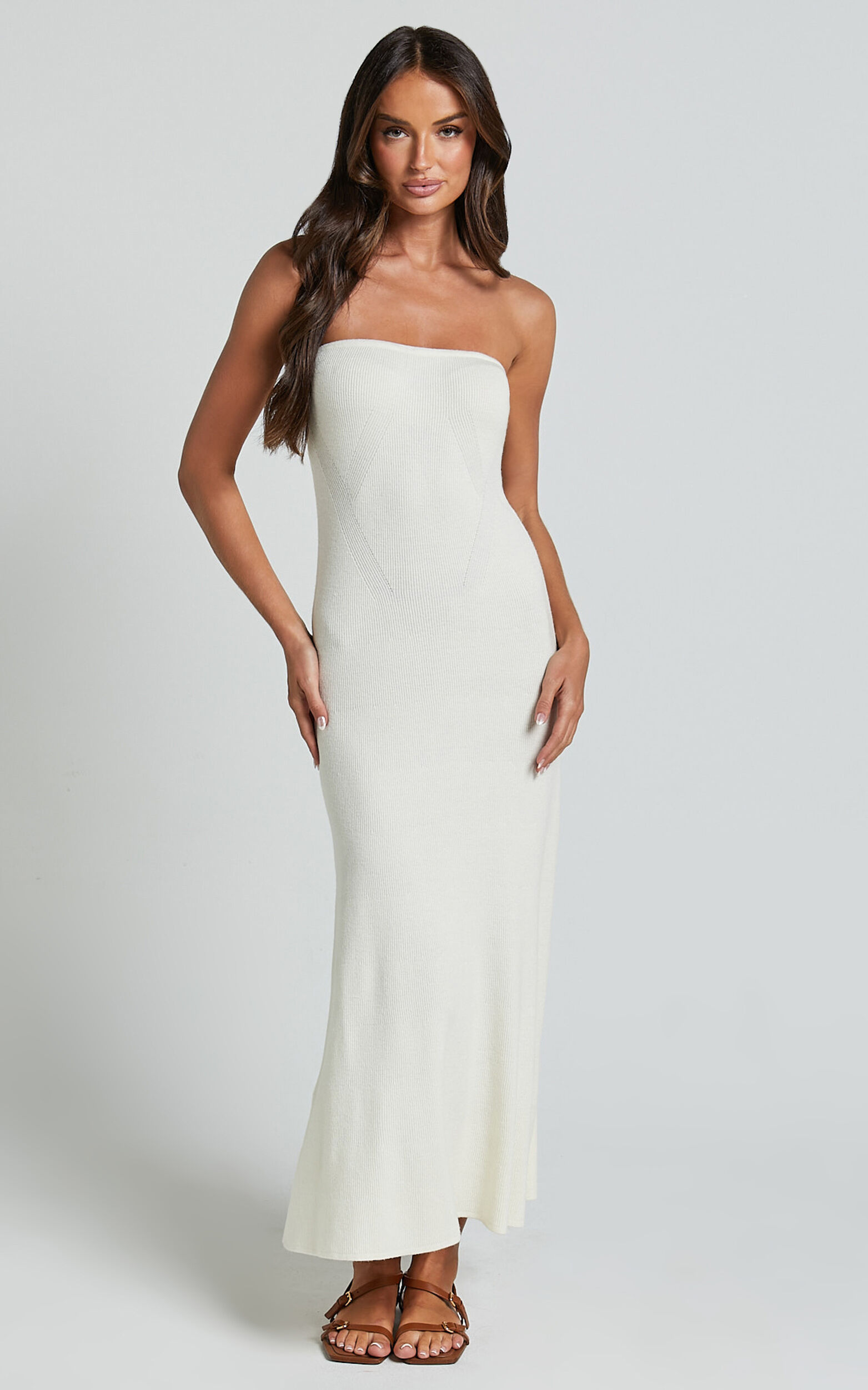 Jenara Knitted Midi Dress - Strapless Knited Midi Dress in Off White - 06, WHT1