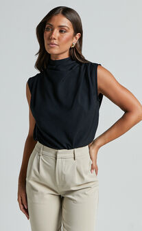 Arianae Top - High Neck Top in Black