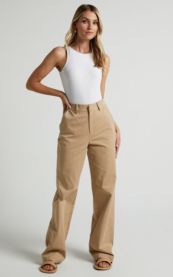 Brasilia Pant - High Waisted Straight Leg in Tan