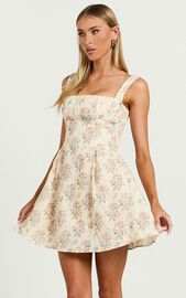 Griza Mini Dress - Square Neck Lace Trim Dress in Ditsy Floral | Showpo