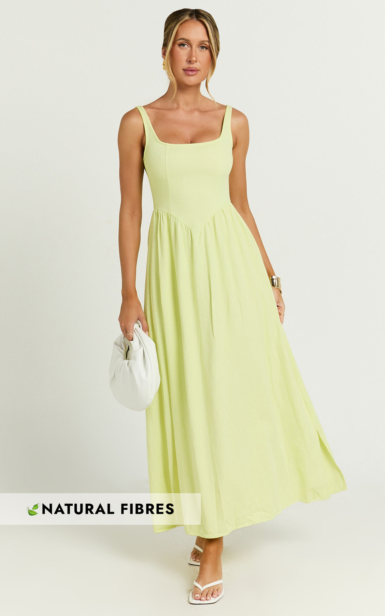Rhaziya Midi Dress - Sleeveless Straight Neck Fit and Flare Dress in Citrus - 06, YEL4