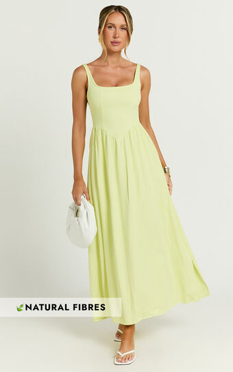 Rhaziya Midi Dress - Sleeveless Straight Neck Fit and Flare Dress in Citrus