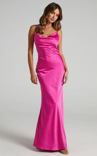 Lunaria Cowl Neck Maxi Dress in Hot Pink Satin | Showpo USA