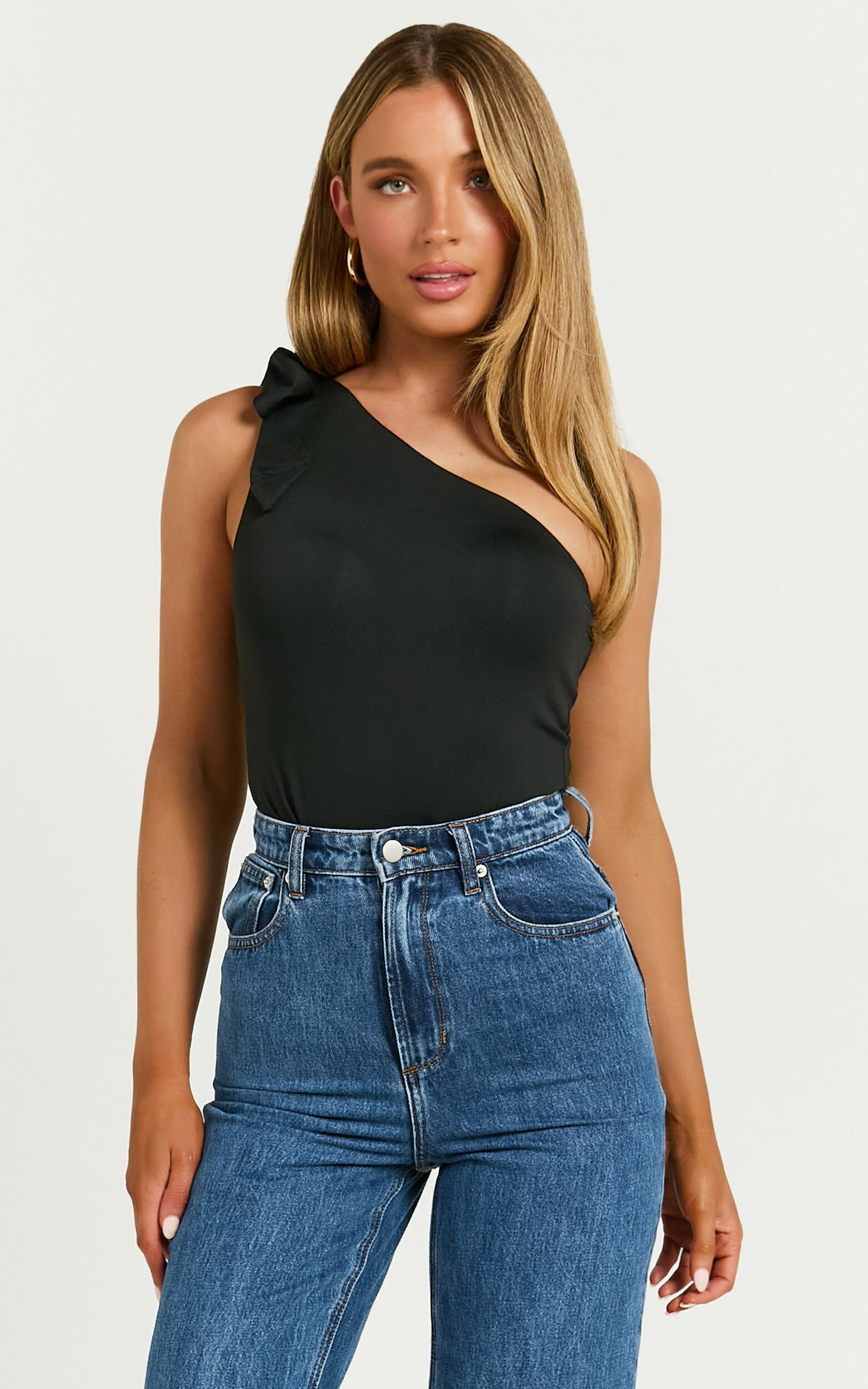 Ryan Bodysuit - One Shoulder Tie Bodysuit in Black - 06, BLK1
