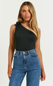 Ryan Bodysuit - One Shoulder Tie Bodysuit in Black