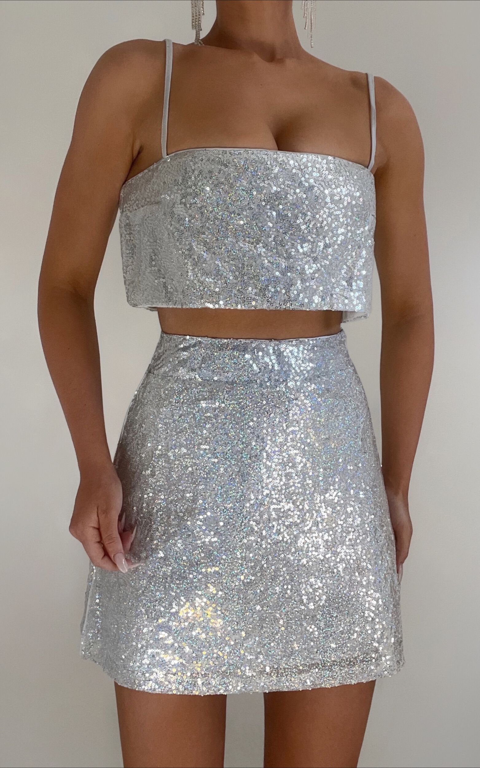 Sparkly silver tops sale