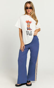 Carla Two Piece Set - Cool it Cowboy Pants Set in White/Blue