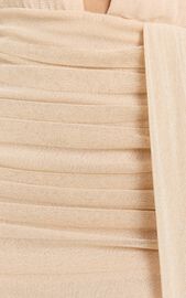 Vinnie Maxi Dress - Plunge Halter High Split Dress in Nude | Showpo