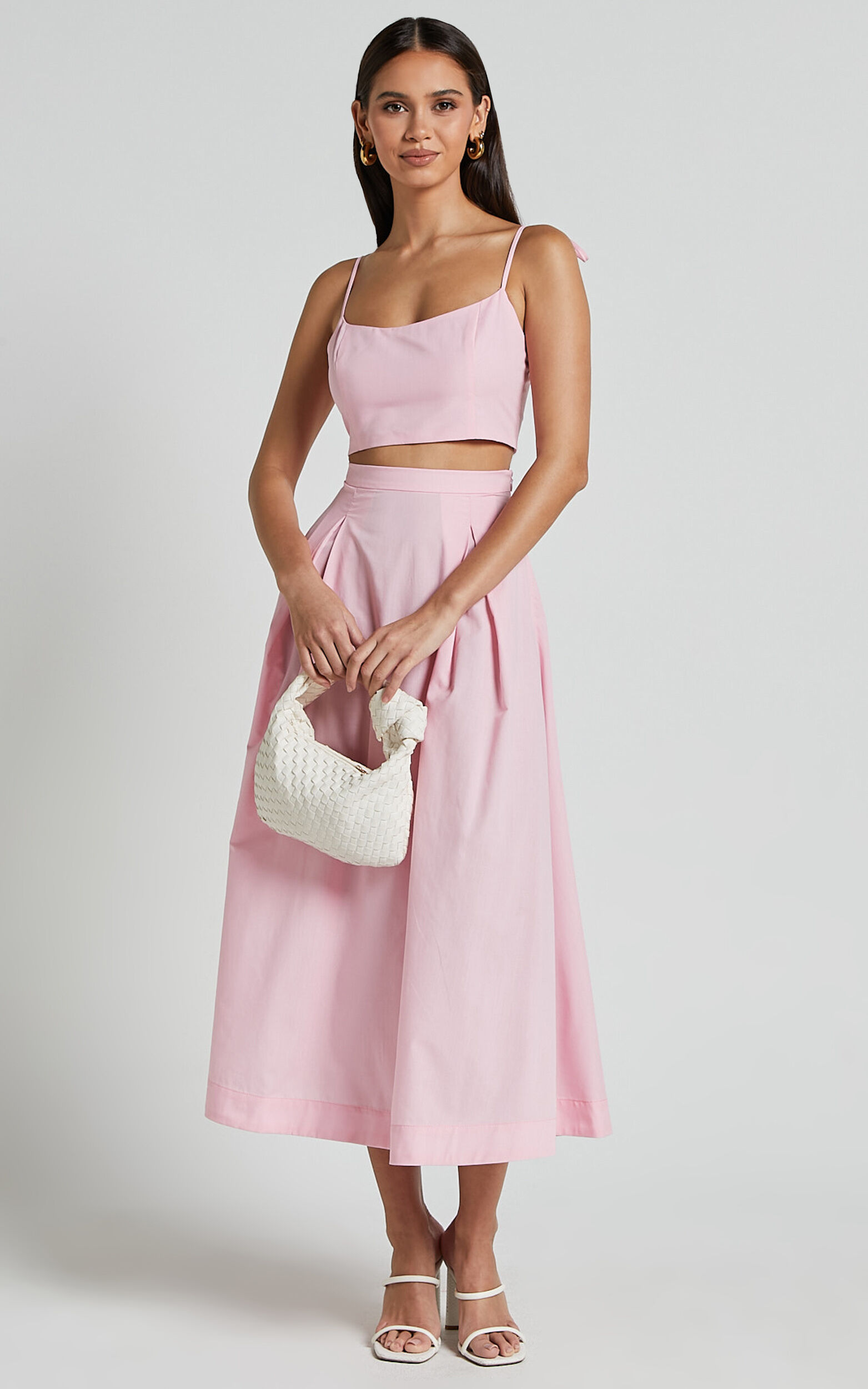 Rosalee Two Piece Set - Strappy Crop Top and High Waisted A Line Midi ...