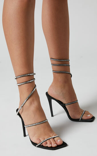 Billini - Garland Heels in Black Satin Diamante
