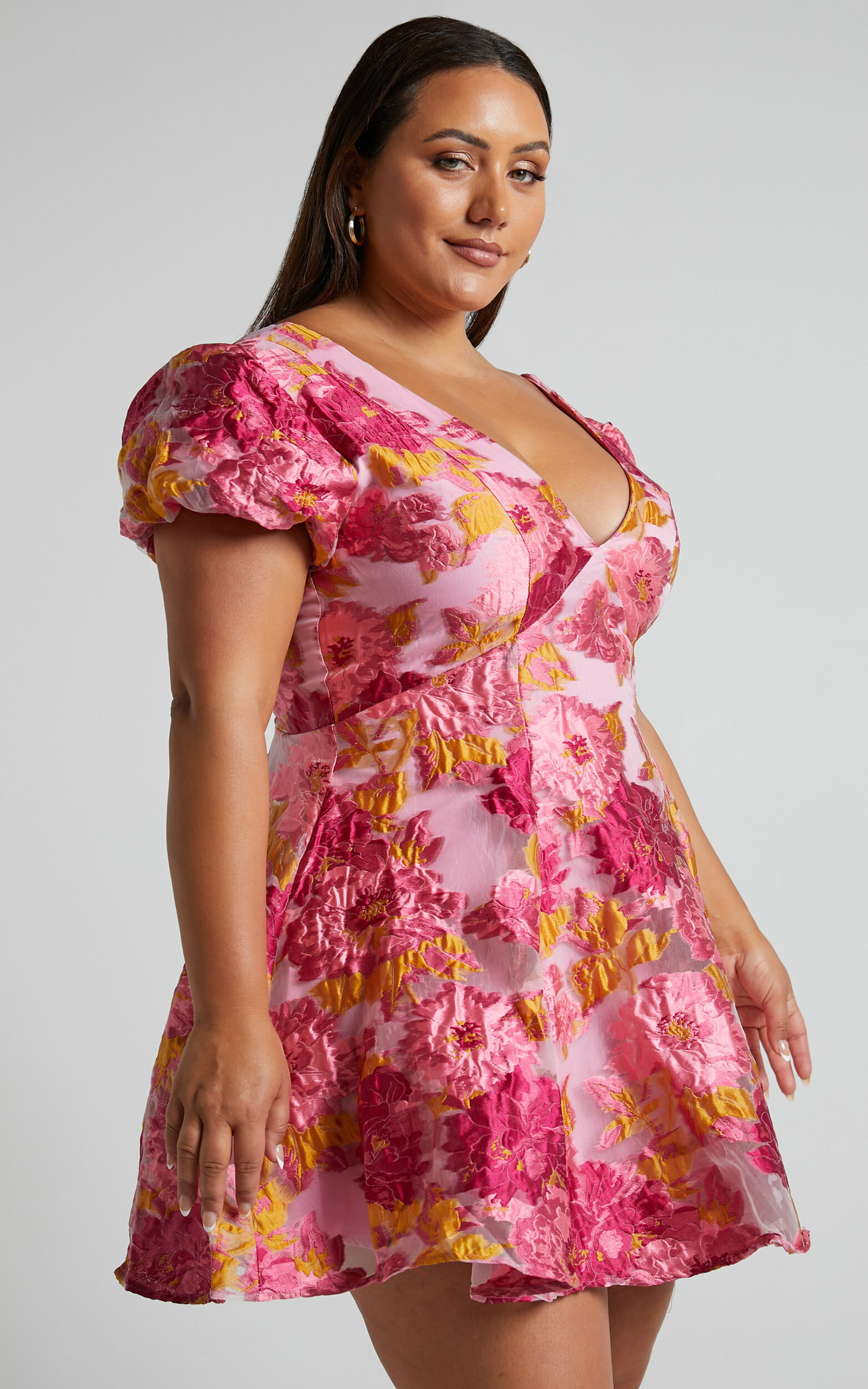 Perrie Sian Pink Printed Puff Sleeve Strap Back Mini Dress - China Dress