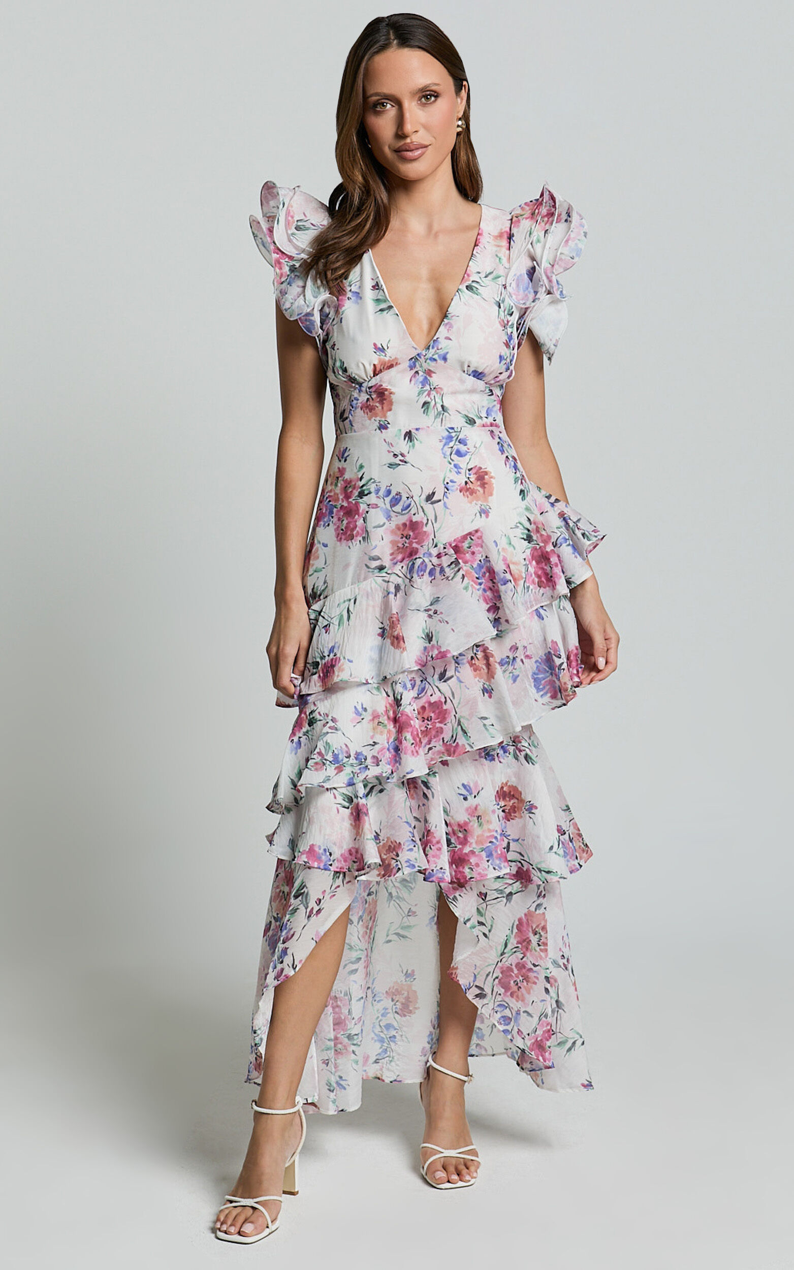 Ruffle sleeve midi dress hotsell