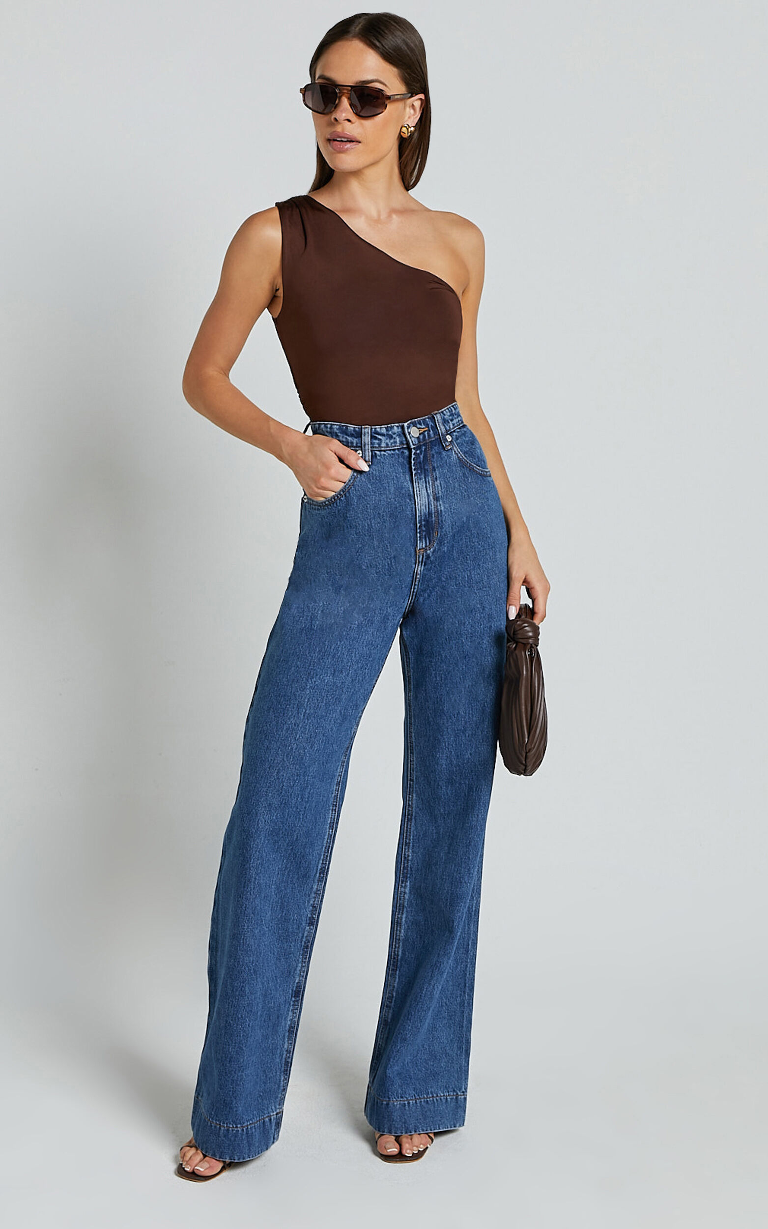 Emman Jeans - High Waisted Cotton Wide Leg Denim Jeans in Dark Blue Wash - 04, BLU1