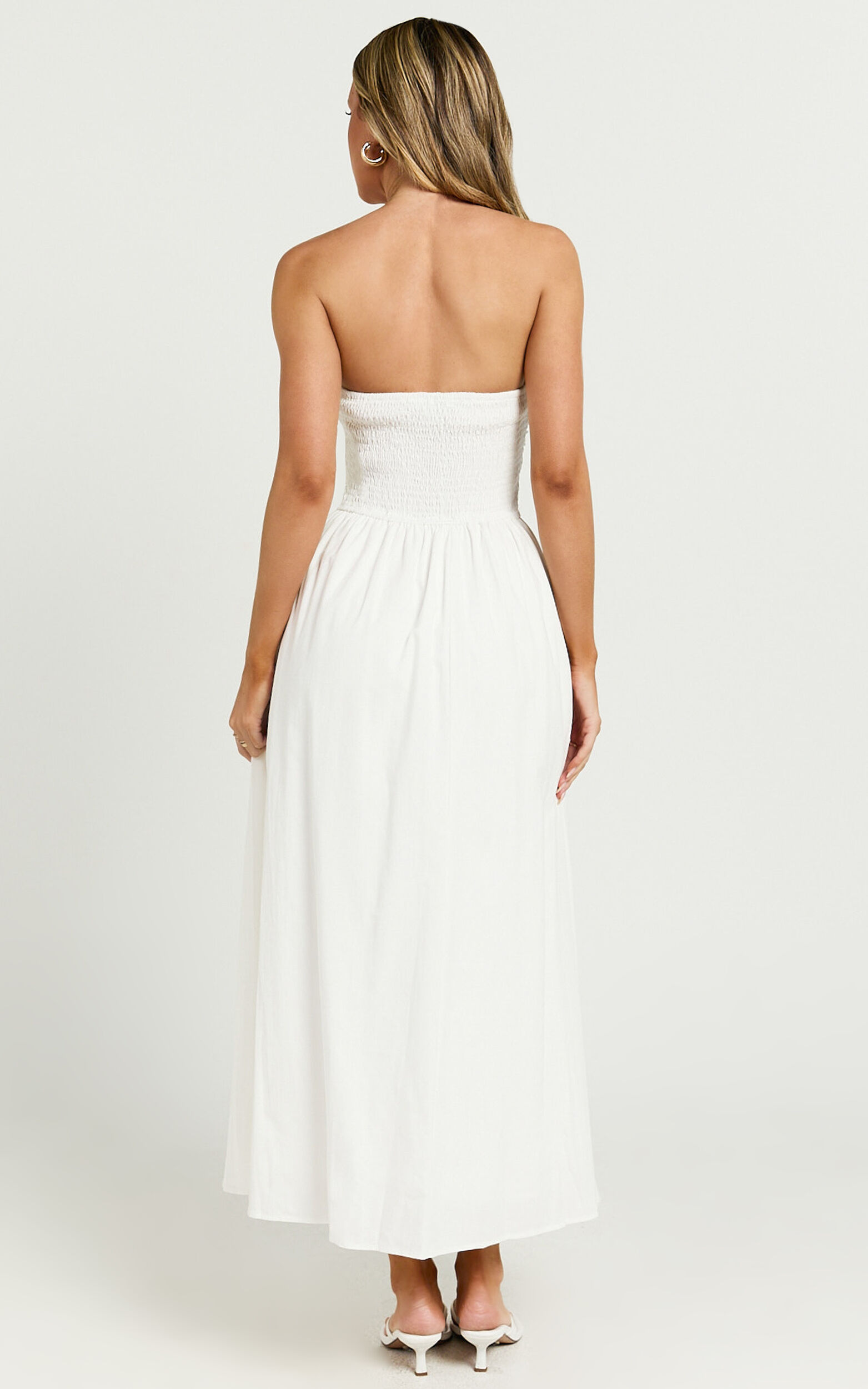 Polly Midi Dress - Strapless Ruched Dress in White | Showpo USA
