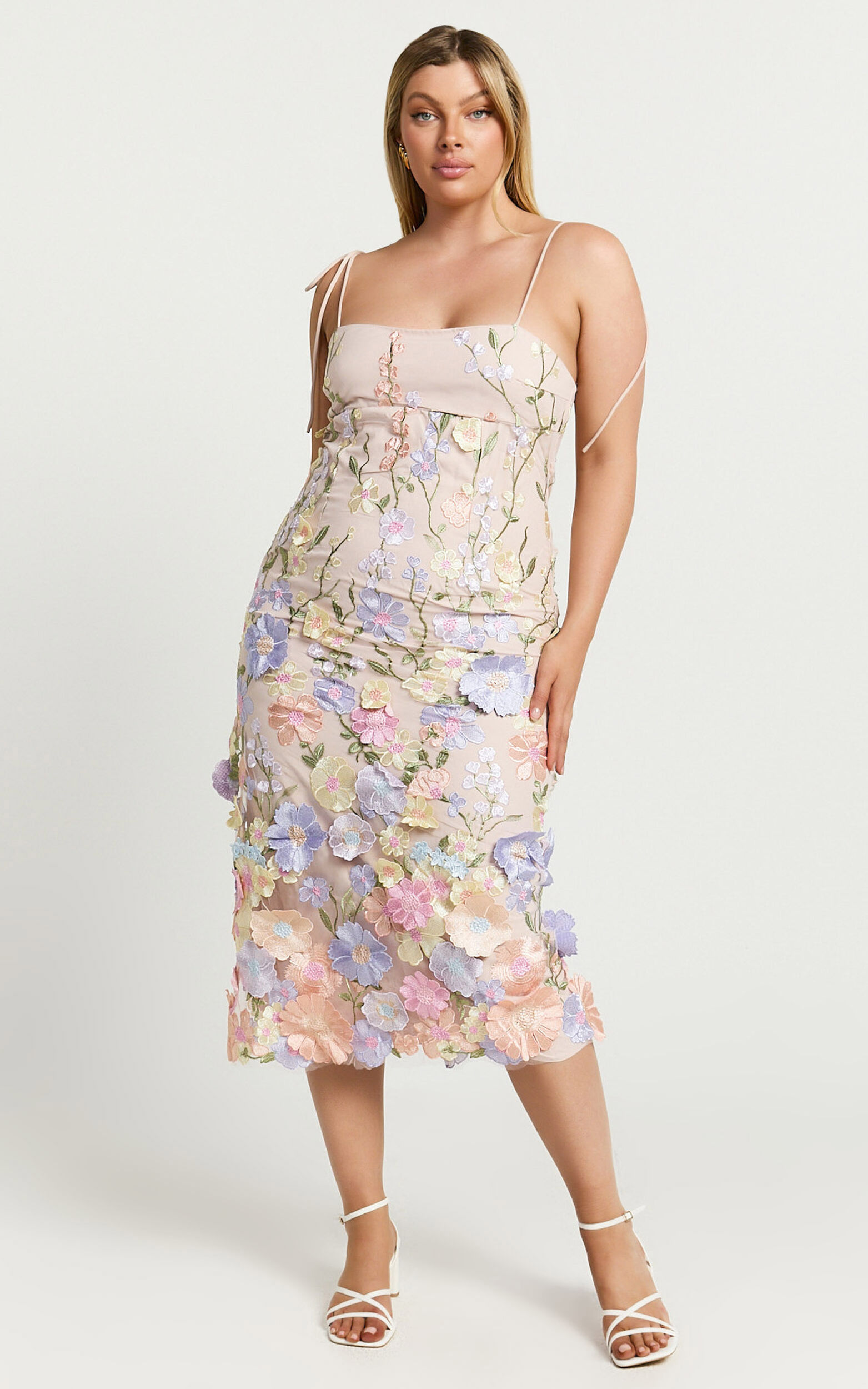 Jamich Midi Dress - Straight Neck Tie Strap Pencil Dress in Soft Pink | Showpo USA