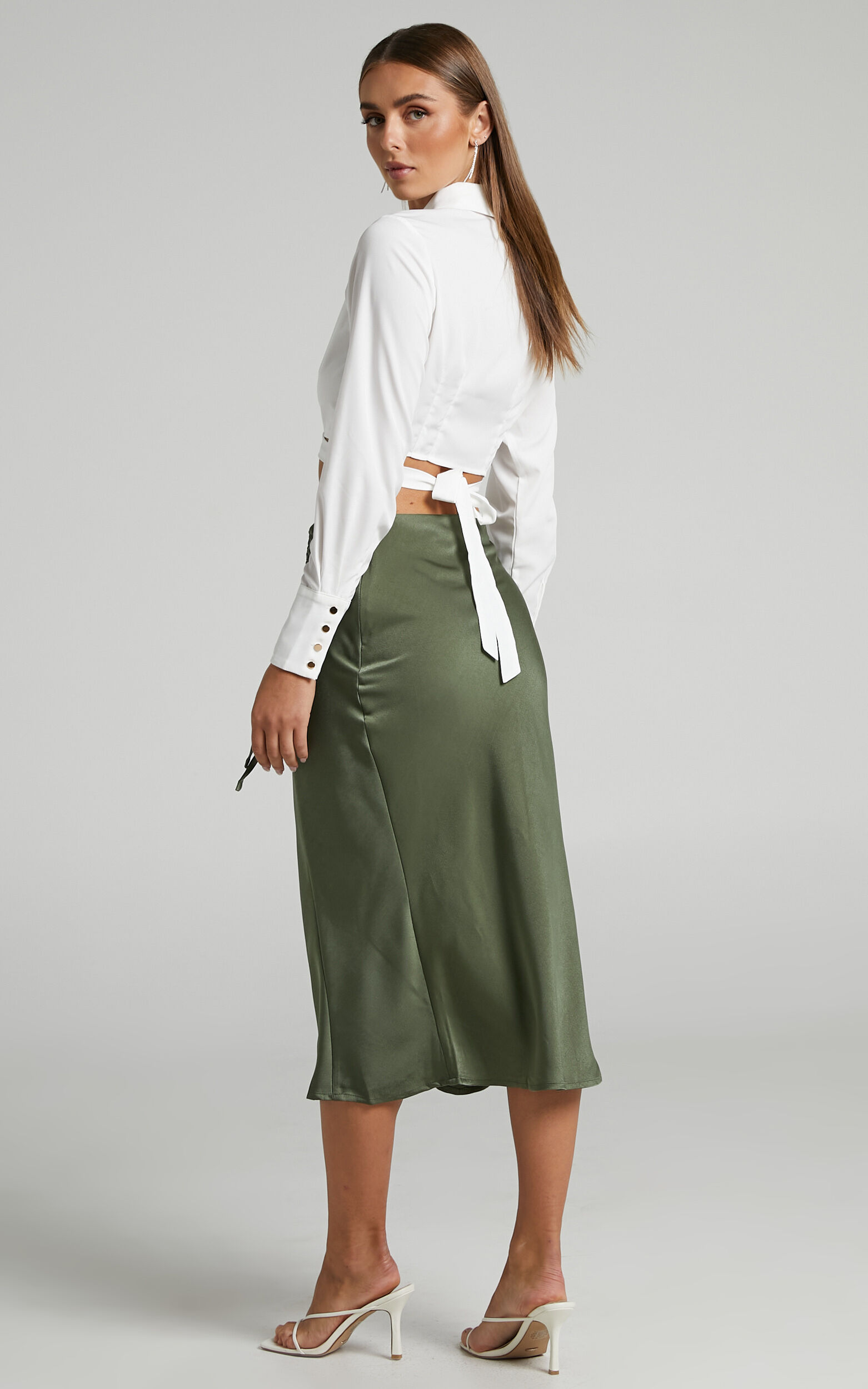 Ruched olive skirt outlet