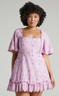 Fancy A Spritz Mini Dress - Square Neck Dress in Lilac