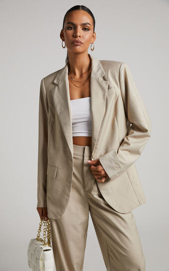 Izara Blazer - Oversized Boyfriend Fit Blazer in Stone