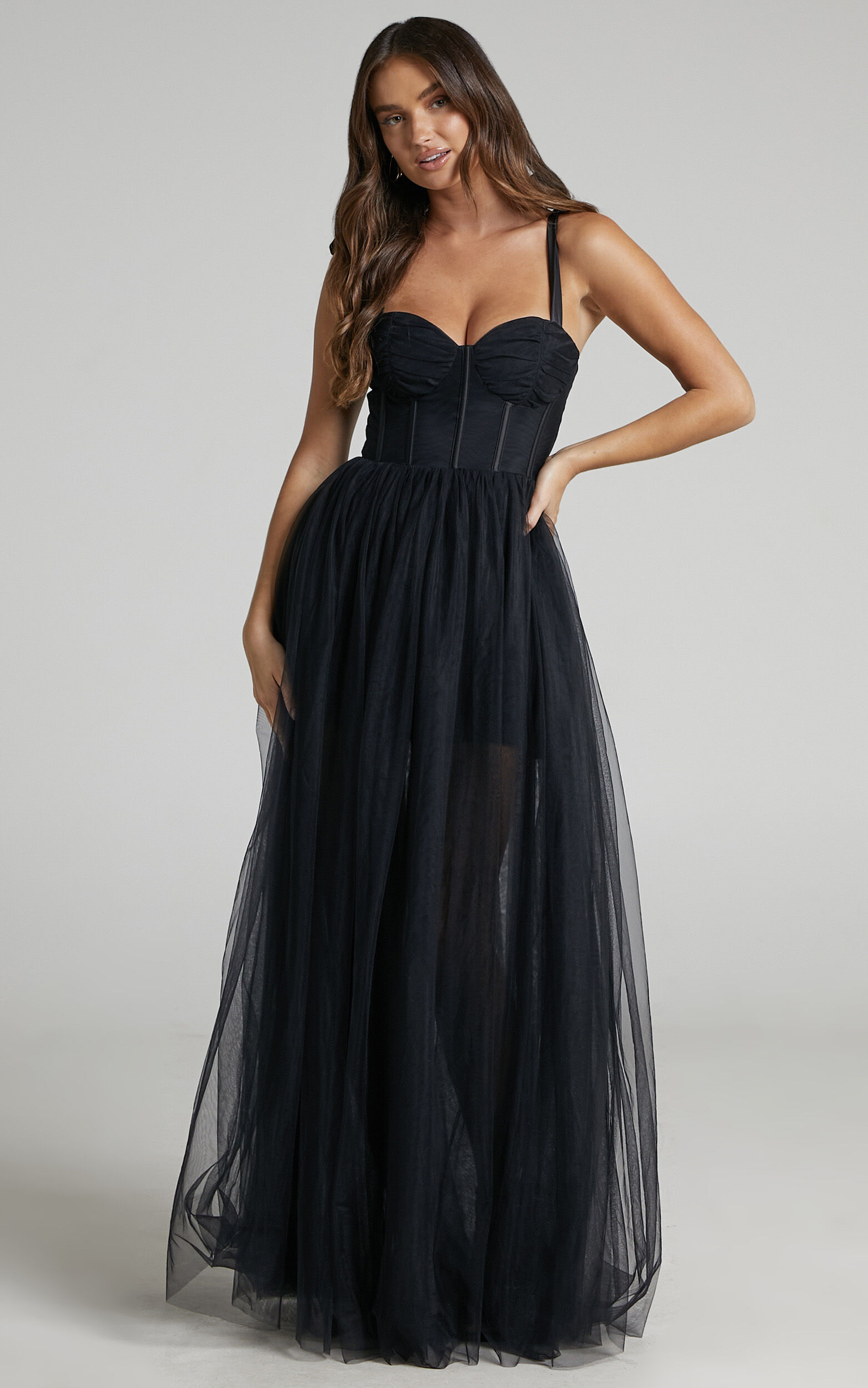 Emmary Bustier Bodice Tulle Dress in Black