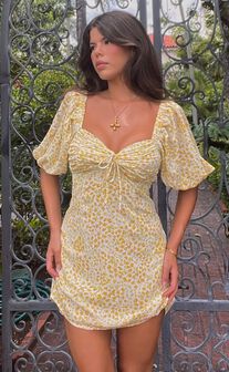 Rhenzy Mini Dress - Puff Sleeve Dress in Sunshine Ditzy