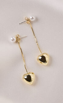 Bella Earrings - Drop Heart Pendant Earrings in Gold