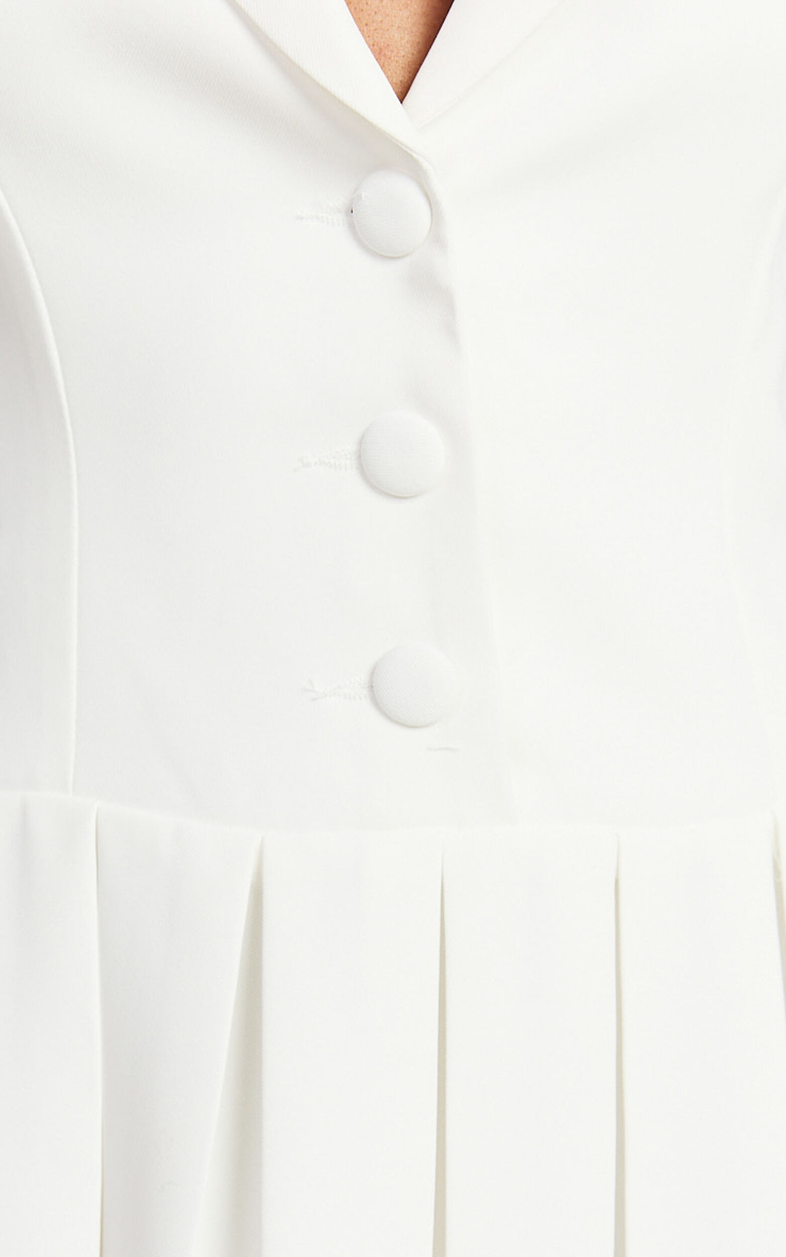Hannah Mini Dress - Tailored Button Down Pleated Mini Dress in White ...