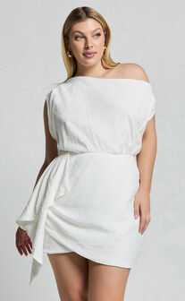 Niana Mini Dress - Drape One Shoulder Dress in White