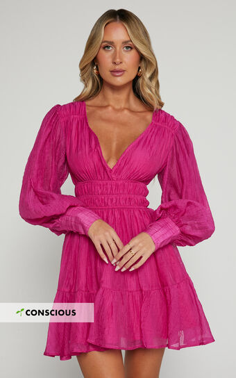 Phillipa Mini Dress - V Neck Dress in Hot Pink